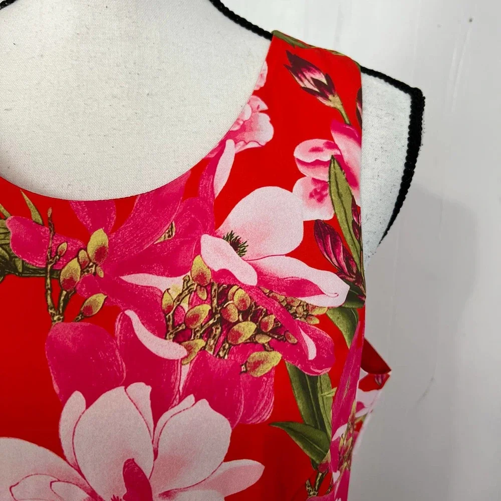 N Natori Asymmetrical Ruffle Tropical Dress Medium Size 8 NWOT Floral - Picture 6 of 11